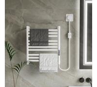 LUVODI Sèche Serviette Électrique avec Thermostat: Chauffe Serviette Blanc Salle de Bain Programmateur Porte Serviettes Inertie Mural - 50x59 cm