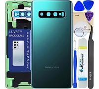 LUVSS Vitre Arrière pour Samsung Galaxy S10+ Plus SM-G975F/DS Vert Coque Cache Batterie avec Lentille de Caméra, Adhésifs, Kit Outils, Guide De Réparation