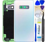 LUVSS Vitre Arrière pour Samsung Galaxy S10e SM-G970F/DS Blanc Coque Cache Batterie avec Lentille de Caméra, Adhésifs, Kit Outils, Guide De Réparation