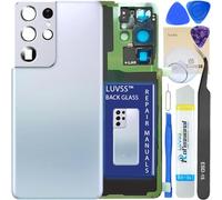 LUVSS Vitre Arrière pour Samsung Galaxy S21 Ultra Argent Cache Batterie avec Lentille de Caméra, Adhésifs, Kit Outils, Guide De Réparation SM-G998B/DS