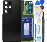 LUVSS Vitre Arrière pour Samsung Galaxy S21 Ultra Noir Coque Cache Batterie avec Lentille de Caméra, Adhésifs, Kit Outils, Guide De Réparation SM-G998B/DS