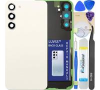 LUVSS Vitre Arrière pour Samsung Galaxy S23+Plus SM-S916B/DS Blanc Coque Cache Batterie avec Lentille de Caméra, Adhésifs, Kit Outils, Guide De Réparation