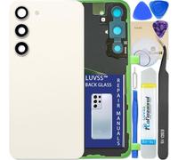 LUVSS Vitre Arrière pour Samsung Galaxy S23 SM-S911B/DS Blanc Coque Cache Batterie avec Lentille de Caméra, Adhésifs, Kit Outils, Guide De Réparation