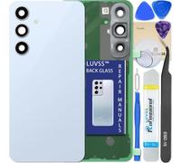 LUVSS Vitre Arrière pour Samsung Galaxy S24 FE SM-S721B/DS Bleu Coque Cache Batterie avec Lentille de Caméra, Adhésifs, Kit Outils, Guide De Réparation