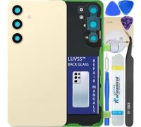 LUVSS Vitre Arrière pour Samsung Galaxy S24 SM-S921B/DS Jaune Coque Cache Batterie avec Lentille de Caméra, Adhésifs, Kit Outils, Guide De Réparation