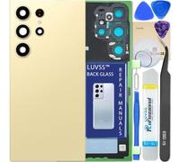 LUVSS Vitre Arrière pour Samsung Galaxy S24 Ultra SM-S928B/DS Jaune Coque Cache Batterie avec Lentille de Caméra, Adhésifs, Kit Outils, Guide De Réparation