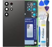 LUVSS Vitre Arrière pour Samsung Galaxy S24 Ultra SM-S928B/DS Noir Coque Cache Batterie avec Lentille de Caméra, Adhésifs, Kit Outils, Guide De Réparation