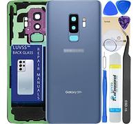 LUVSS Vitre Arrière pour Samsung Galaxy S9+ Plus SM-G965F/DS Bleu Coque Cache Batterie avec Lentille de Caméra, Adhésifs, Kit Outils, Guide De Réparation