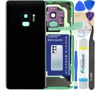 LUVSS Vitre Arrière pour Samsung Galaxy S9 SM-G960F/DS Noir Coque Cache Batterie avec Lentille de Caméra, Adhésifs, Kit Outils, Guide De Réparation