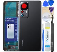 LUVSS Vitre Arrière pour Xiaomi 12T 5G Noir Coque Cache Batterie avec Lentille de Caméra, Adhésifs, Kit Outils, Guide De Réparation