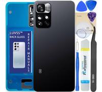LUVSS Vitre Arrière pour Xiaomi Redmi Note 11 Pro+ Plus 5G Noir Coque Cache Batterie avec Lentille de Caméra, Adhésifs, Kit Outils, Guide De Réparation