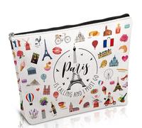 Luvsweets Cadeaux de Paris pour femme - Trousse de maquillage sur le thème de Paris, Paris is Calling I Must Go - Trousse à maquillage avec fermeture éclair - Cadeau idéal pour les voyageurs, les