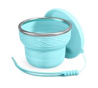 luvtree Tasse de voyage pliable en silicone avec couvercle, 200 ml, sans BPA, portable pour voyage, voyage d'affaires, camping, randonnée, pique-nique, camping-car et fête dans le jardin (bleu clair)