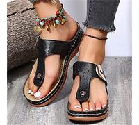 LUWAY Sandales Femme Été Tong Sandale Élégance à Fond Souple Tongs de Marche Confortables avec Soutien de la voûte Plantaire Tongs orthopédiques pour Femmes,Noir,US8/EU40