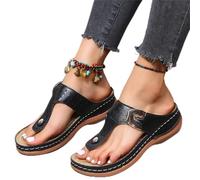 LUWAY Tong Femme Sandale Élégance à Fond Souple Tongs de Marche Confortables avec Soutien de la voûte Plantaire Tongs orthopédiques pour Femmes Sandales Bout Ouvert d'été,Noir,US4.5/EU35