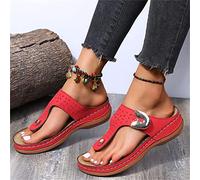 LUWAY Tong Femme Sandale Élégance à Fond Souple Tongs de Marche Confortables avec Soutien de la voûte Plantaire Tongs orthopédiques pour Femmes Sandales Bout Ouvert d'été,Rouge,US7/EU38