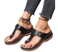 LUWAY Tong Femme Sandale Élégance à Fond Souple Tongs de Marche Confortables avec Soutien de la voûte Plantaire Tongs orthopédiques pour Femmes Sandales Bout Ouvert d'été,Noir,US8/EU40