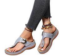 LUWAY Tong Femme Sandale Élégance à Fond Souple Tongs de Marche Confortables avec Soutien de la voûte Plantaire Tongs orthopédiques pour Femmes Sandales Bout Ouvert d'été,Argent,US6/EU37