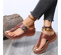 LUWAY Tong Femme Sandale Élégance à Fond Souple Tongs de Marche Confortables avec Soutien de la voûte Plantaire Tongs orthopédiques pour Femmes Sandales Bout Ouvert d'été,Marron,US7.5/EU39