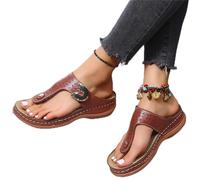 LUWAY Tong Femme Sandale Élégance à Fond Souple Tongs de Marche Confortables avec Soutien de la voûte Plantaire Tongs orthopédiques pour Femmes Sandales Bout Ouvert d'été,Marron,US8/EU40