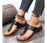 LUWAY Tong Femme Sandale Élégance à Fond Souple Tongs de Marche Confortables avec Soutien de la voûte Plantaire Tongs orthopédiques pour Femmes Sandales Bout Ouvert d'été,Noir,US5/EU36