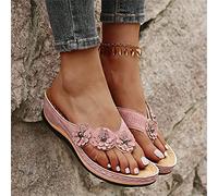 LUWAY Tong Sandale Plates Femme Été Plage Gladiateur Sandales T-Sangle Chaussures Femme Bohème Nu Pieds Bout Ouvert Confortable Tongs Claquette Léger Mode Mules,Rose,US6/EU37
