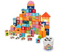 Luwecf Blocs Construction en Bois, Jeu, coloré, Seau, 23cm | Création scènes s, Blocs à assembler, Jeu libre en intérieur, Pr enfants quatre ans