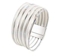 Luwecf Bracelet Femme Multicouche Bracelet Manchette Cuir PU Fermoir Alliage Élégant Confortable Facile Porter Cadeau Adapté Aux Tenues Quotidiennes Sorties, Blanc