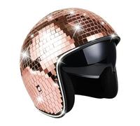 Luwecf Casque Disco Boule Accessoire Costume Chapeau Miroir Verre Séquins PP Convient Déguisement Cadeau Anniversaire, Or Rose