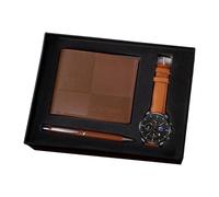 Luwecf Coffret Cadeau Homme Ensemble Créatif Montre Portefeuille Stylo Combinaison Élégante en Cuir PU et Métal Emballage Cadeau Adapté pour Bureau Ma, Style B