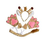 Luwecf Costume Lot Déguisement Bandeau Oreilles Girafe Accessoire Queue Tissu Résistant Adapté Aux Garçons Filles Adultes Soirées Halloween Fê, avec des gants