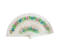 Luwecf Éventail Pliant Espagnol Élégant En Tissu et Bois Accessoire Main Créatif pour Danse Portable Convient Aux Femmes Performance Soirée Décoration, Blanc