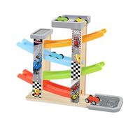 Luwecf Piste de course à assembler pour enfants avec voiture en bois, Quatre Pistes