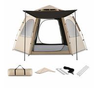 Luwecf Tente Camping à Installation Automatique, Abri extérieur avec Installation Facile, Tente dôme, Tente hexagonale 3-4 Personnes en Colle Noire - Or de Sable mouvant, 240 x 210 x 135 cm