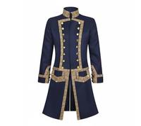 Luwecf Uniform Militaire Homme Manteau d'Époque Queue Veste Coloniale Décoration Bouton Doré Polyester pour Carnaval Fête Costumée Performance Scène Histoire, Bleu Marine, 3XL