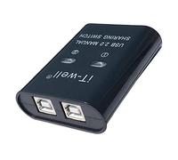 Luwecf USB Commutateur Partageur Imprimante 2 en 1 Sortie Multiprise Sélecteur Manuel Compatible Plug and Play Fonction Hot Swap Adapté Usage Professionnel, Noir