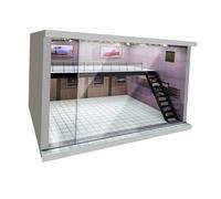 Luwecf Vitrine de Garage à échelle 1/64 1/36 1/32, Arrière-plan Anti-poussière, Modèle de Véhicule, Zone de Stationnement à Deux Couches pour Diorama, Escalier Droit Rose