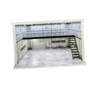 Luwecf Vitrine de Garage à échelle 1/64 1/36 1/32, Arrière-plan Anti-poussière, Modèle de Véhicule, Zone de Stationnement à Deux Couches pour Diorama, Escalier Droit Gris