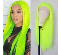 Luwigs Lot de 22 perruques de cheveux synthétiques longs et raides avec dentelle frontale, résistantes à la chaleur, couleur jaune fluo, fibre haute température