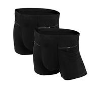 LUWOO sous-vêtements pour Hommes avec Fermeture éclaire, Travel Boxer Brief, LargeSize 2 Packs (Noir)