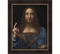 Lux Leonardo da Vinci Salvador Mundi Tableau avec cadre en bois noir or 70 x 59 cm