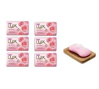 Lux Lot de 6 barres de savon douces au toucher doux avec huile de rose et d'amande 80 g avec porte-savon Dr Cosi en bambou naturel
