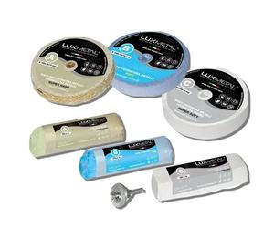 Lux Metal - Kit 3 Disques de Polissage de 100 mm et 3 Pâtes Abrasives de 250 gr - Parfaits pour polir des métaux tels que l'aluminium, le fer, l'acier inoxydable, le laiton, le cuivre, l'or, le marbre