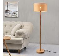 lux.pro Lampadaire Style Intemporel Lampe sur Pied Élégante LED Luminaire Design pour Salon Chambre Bureau Lampe de Lecture Interrupteur à Pied E27 Bois Rotin Hauteur 154 cm Naturel Brun Doré