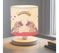 lux.pro Lampe de Bureau Design pour Enfant Lampe de Table Chambre d'Enfant Luminaire Intérieur MDF Plastique Tissu Motif Licorne Hauteur 22 cm E14 Blanc