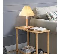 lux.pro Lampe de Table avec Abat-Jour Plissé Lampe de Chevet Intemporelle Lampe de Bureau Élegante Petite Lampe d'Appoint pour Salon Chambre Bois Métal Polyester 35 cm Crème Effet Bois Blanc