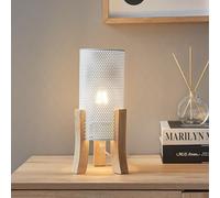 lux.pro Lampe de Table avec Douille E27 et Abat-Jour à l'Aspect Maillé Décoratif Lampe de Chevet Stylée avec Câble Long Design Exceptionnel pour Salon Chambre Bureau Métal Bois 30 x 14 x 14 cm Blanc