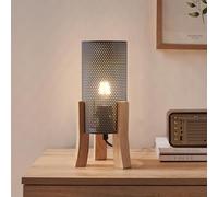 lux.pro Lampe de Table avec Douille E27 et Abat-Jour à l'Aspect Maillé Décoratif Lampe de Chevet Stylée avec Câble Long Design Exceptionnel pour Salon Chambre Bureau Métal Bois 30 x 14 x 14 cm Gris