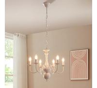 lux.pro Lustre avec 6 Bras Élégamment Incurvés Luminaire Stylé Shabby Chic Plafonnier à Bougie Éclairage Suspendu E14 40W Assemblage Simple Salon Chambre Bureau Métal 160 x 56 x 56 cm Vintage Blanc