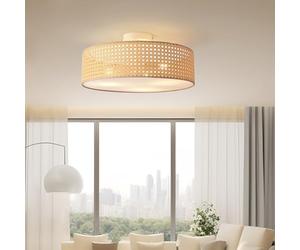 lux.pro Plafonnier Moderne et Stylé avec 3 Douilles E27 Luminaire avec Grand Abat-Jour pour Salon Chambre Salle à Manger Métal Plastique Tressé 13 x 45 cm Blanc Aspect Rotin